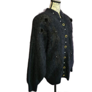 Made in Korea vintage Angora blend beaded embroidered sweater cardigan